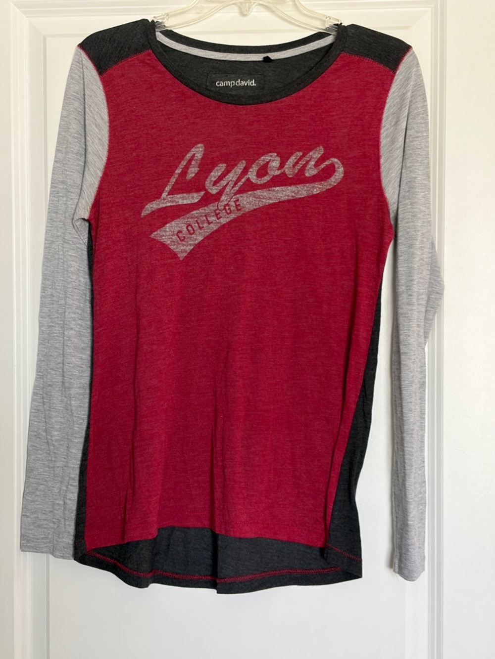Camp David Women's Long Sleeve Lyon College Graphic Tee - Red/Gray/Black size L
